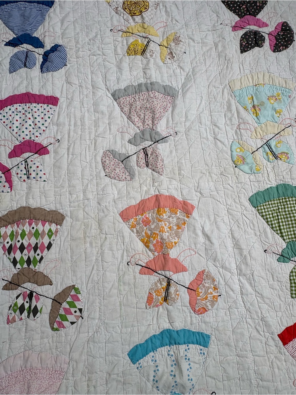Handmade Sunbonnet Sue Appliqué Quilt Throw 49x61 Blue Patchwork Vintage - Picture 3 of 7